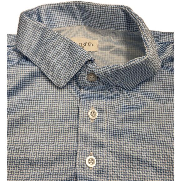 NWOT Collars & Co Mens L Shirt Bundle Blue Houndstooth & White Dress Polo Defect - Picture 2 of 8